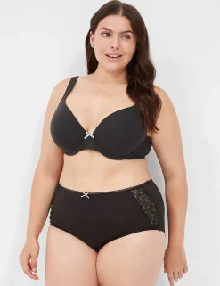 Brief Panties^Lane Bryant Cotton Full Brief Panty With Lace Back Black