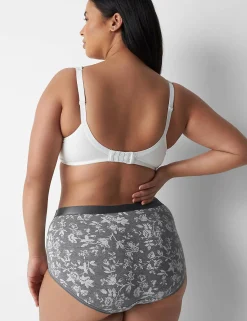 Brief Panties^Lane Bryant Cotton Full Brief Panty With Wide Waistband Garden Floral Grey