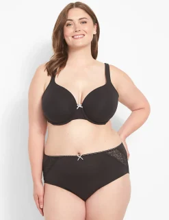 Brief Panties^Lane Bryant Cotton High-Leg Brief Panty With Lace Back Black