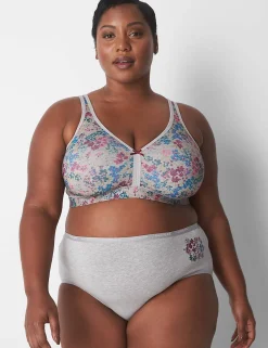 Brief Panties^Lane Bryant Cotton High-Leg Brief Panty Floral Light Heather Grey