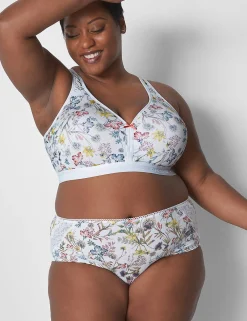 Brief Panties^Lane Bryant Cotton High-Leg Brief Panty With Lace Back Illustration Botanical
