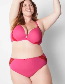Brief Panties^Lane Bryant Cotton High-Leg Brief Panty With Lace Back Pink Yarrow