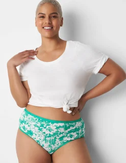 Brief Panties^Lane Bryant Cotton High-Leg Brief Panty Floral Deep Green