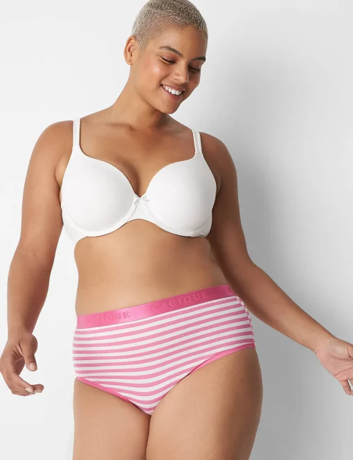 Brief Panties^Lane Bryant Cotton High-Leg Brief Panty With Wide Waistband Stripe Strawberry