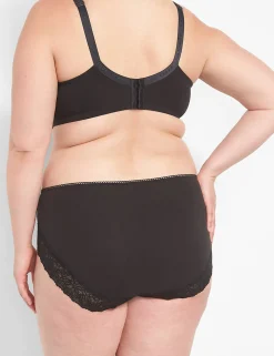Brief Panties^Lane Bryant Cotton High-Leg Brief Panty With Lace Back Black