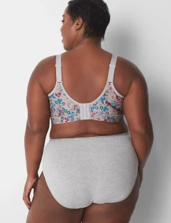 Brief Panties^Lane Bryant Cotton High-Leg Brief Panty Floral Light Heather Grey