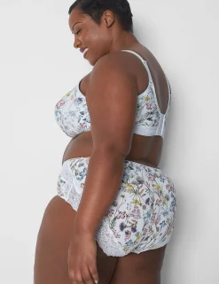 Brief Panties^Lane Bryant Cotton High-Leg Brief Panty With Lace Back Illustration Botanical
