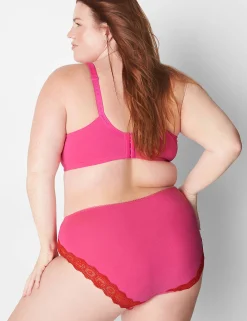 Brief Panties^Lane Bryant Cotton High-Leg Brief Panty With Lace Back Pink Yarrow