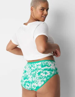 Brief Panties^Lane Bryant Cotton High-Leg Brief Panty Floral Deep Green