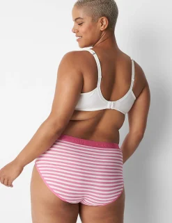 Brief Panties^Lane Bryant Cotton High-Leg Brief Panty With Wide Waistband Stripe Strawberry