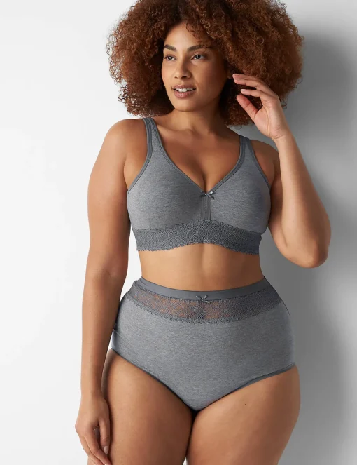 Brief Panties^Lane Bryant Cotton High-Waist Brief Panty With Lace Waist Medium Heather Grey