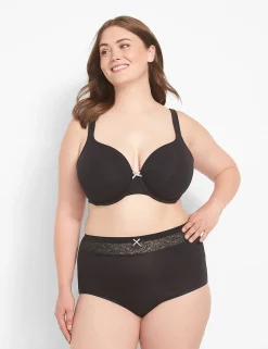 Brief Panties^Lane Bryant Cotton High-Waist Brief Panty With Lace Waist Black
