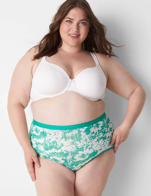 Brief Panties^Lane Bryant Cotton High-Waist Brief Panty Floral Deep Green