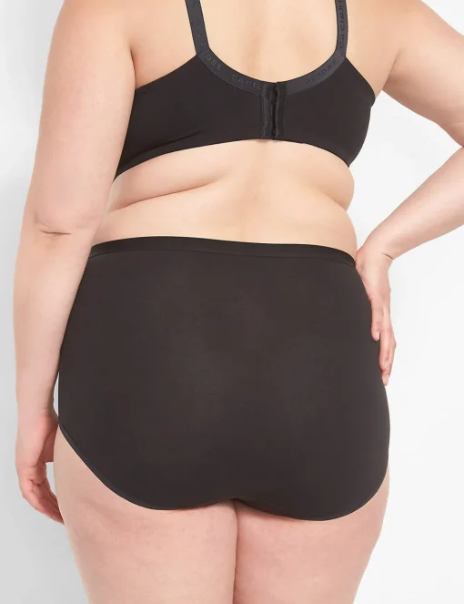 Brief Panties^Lane Bryant Cotton High-Waist Brief Panty With Lace Waist Black