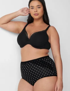 Brief Panties^Lane Bryant Cotton High-Waist Brief With Lace Back Olive Dot