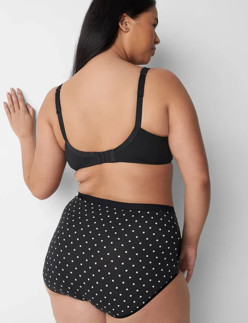 Brief Panties^Lane Bryant Cotton High-Waist Brief With Lace Back Olive Dot