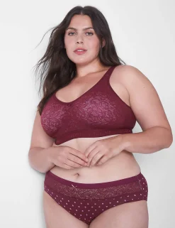 Hipster Panties^Lane Bryant Cotton Hipster Panty With Lace Waist Maroon Dots