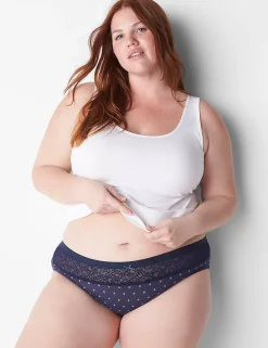 Hipster Panties^Lane Bryant Cotton Hipster Panty With Lace Waist Olive Dot Maritime