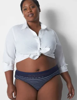 Hipster Panties^Lane Bryant Cotton Hipster Panty With Lace Waist Maritime Stripes