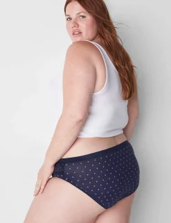 Hipster Panties^Lane Bryant Cotton Hipster Panty With Lace Waist Olive Dot Maritime