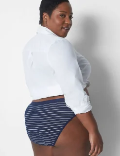 Hipster Panties^Lane Bryant Cotton Hipster Panty With Lace Waist Maritime Stripes