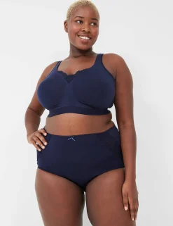 No-Wire Bras And Bralettes^Lane Bryant Cotton Lightly Lined No-Wire Bra With Lace Maritime Blue