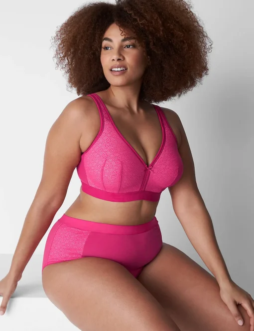 No-Wire Bras And Bralettes^Lane Bryant Cotton Lightly Lined No-Wire Bra With Lace Pink Yarrow