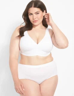 F To K Cups^Lane Bryant Cotton Lightly Lined No-Wire Full Coverage Bra Bright White