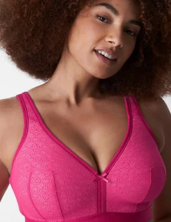 No-Wire Bras And Bralettes^Lane Bryant Cotton Lightly Lined No-Wire Bra With Lace Pink Yarrow
