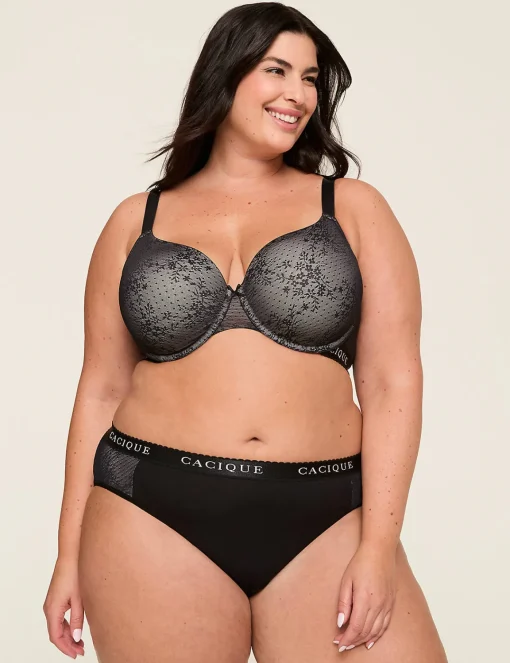 T-Shirt Bras^Lane Bryant Cotton Lightly Lined T-Shirt Bra With Lace Black