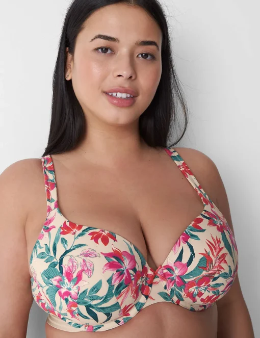 F To K Cups^Lane Bryant Cotton Lightly Lined T-Shirt Bra Blooms Sand Dollar