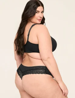 Thong Panties^Lane Bryant Cotton Thong Panty With Lace Back Black