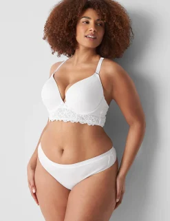 Thong Panties^Lane Bryant Cotton Thong With Lace Trim Bright White