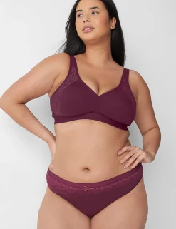 Thong Panties^Lane Bryant Cotton Thong With Lace Waist Grape Wine