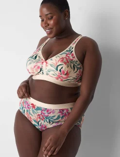 Full Coverage Bras^Lane Bryant Cotton Unlined No-Wire Bra Blooms Sand Dollar