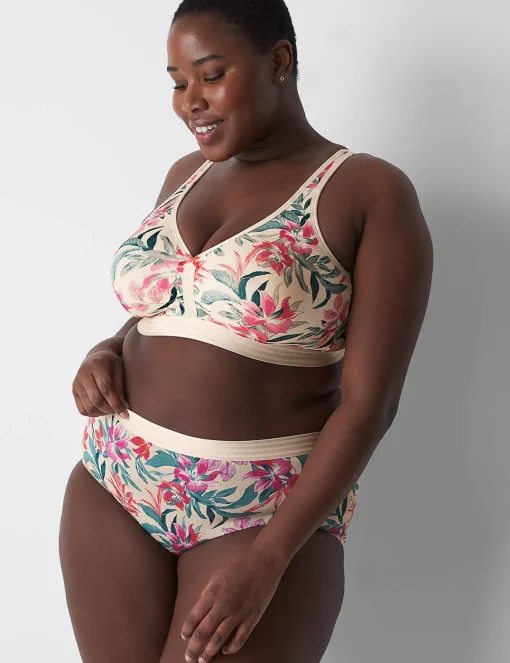 Full Coverage Bras^Lane Bryant Cotton Unlined No-Wire Bra Blooms Sand Dollar