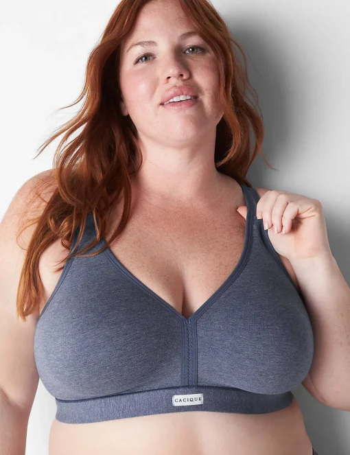 Full Coverage Bras^Lane Bryant Cotton Unlined No-Wire Bra Maritime Blue Heather