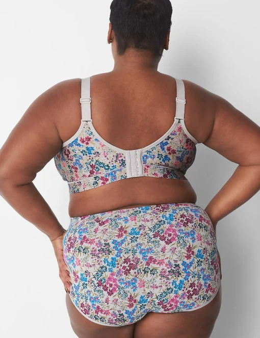 Full Coverage Bras^Lane Bryant Cotton Unlined No-Wire Bra Midnight Ditsy Gray