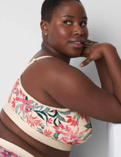 Full Coverage Bras^Lane Bryant Cotton Unlined No-Wire Bra Blooms Sand Dollar