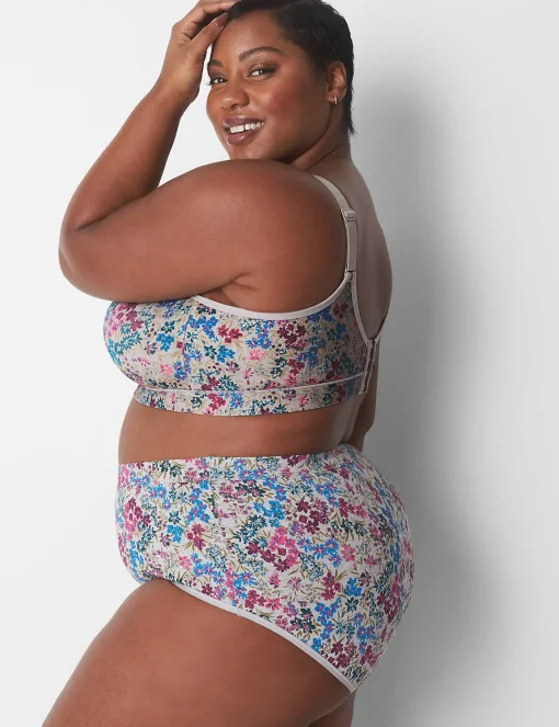 Full Coverage Bras^Lane Bryant Cotton Unlined No-Wire Bra Midnight Ditsy Gray