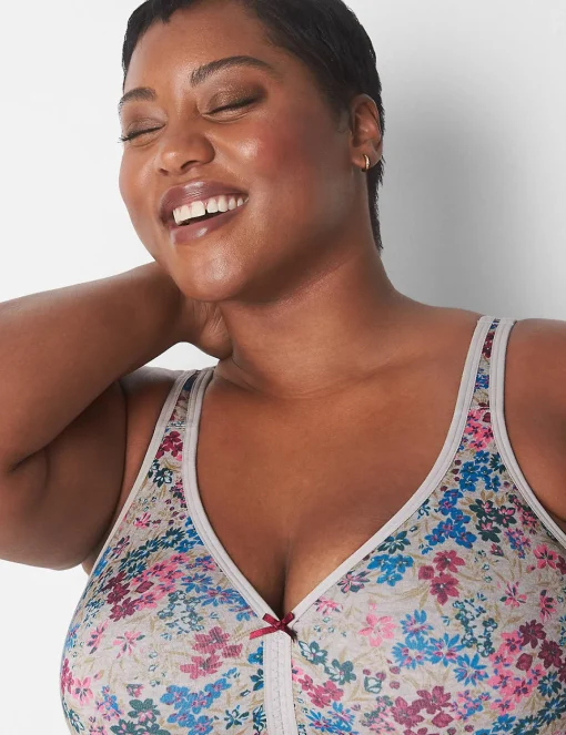 Full Coverage Bras^Lane Bryant Cotton Unlined No-Wire Bra Midnight Ditsy Gray
