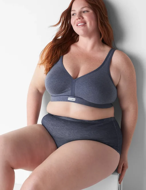 Full Coverage Bras^Lane Bryant Cotton Unlined No-Wire Bra Maritime Blue Heather