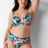 Thong Panties^Lane Bryant Cotton Wide-Side Thong Deep Lagoon Floral