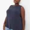 Knit Tops^Lane Bryant Crew-Neck Linen Tank Blue Nights
