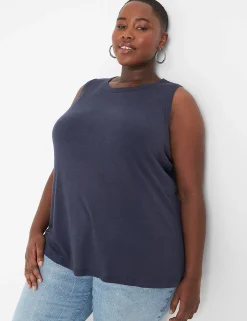 The Tee Shop^Lane Bryant Crew-Neck Linen Tank Blue Nights