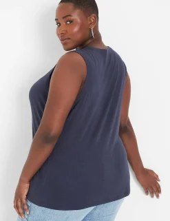 The Tee Shop^Lane Bryant Crew-Neck Linen Tank Blue Nights