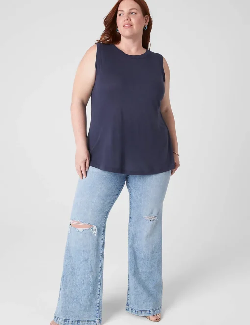 Knit Tops^Lane Bryant Crew-Neck Linen Tank Blue Nights