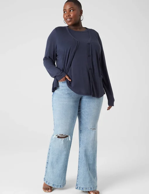 Knit Tops^Lane Bryant Crew-Neck Linen Tank Blue Nights