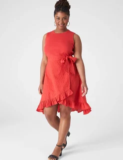 Date Night^Lane Bryant Crew-Neck Mixed-Fabric Dress Red