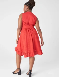 Date Night^Lane Bryant Crew-Neck Mixed-Fabric Dress Red